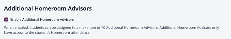 Screenshot: Additional Homeroom Advisors setting in Security and Permissions