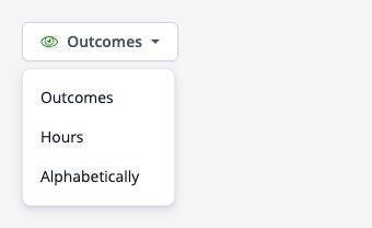 Screenshot: roster view menu with Outcomes, Hours and Alphabetically