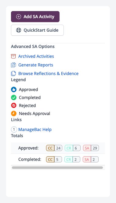 Screenshot: Details panel on a student worksheet with the Legend (Approved, Completed, Rejected, Needs Approval)