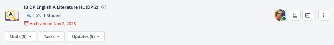 スクリーンショット：アーカイブされたクラス（アーカイブアイコンとアーカイブ日が表示されている）