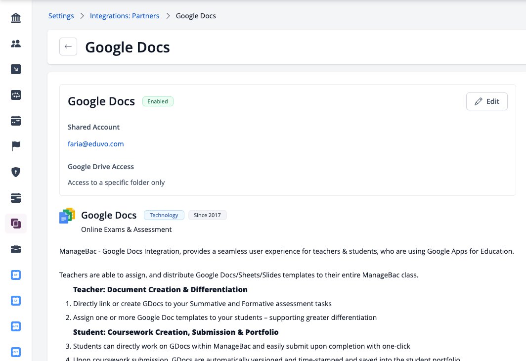 لقطة شاشة: صفحة تكامل مستندات جوجل مع الحساب المشترك وإمكانية الوصول إلى جوجل درايف