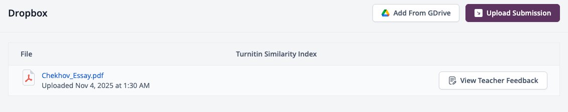Screenshot: task Dropbox with the Turnitin Similarity Index column