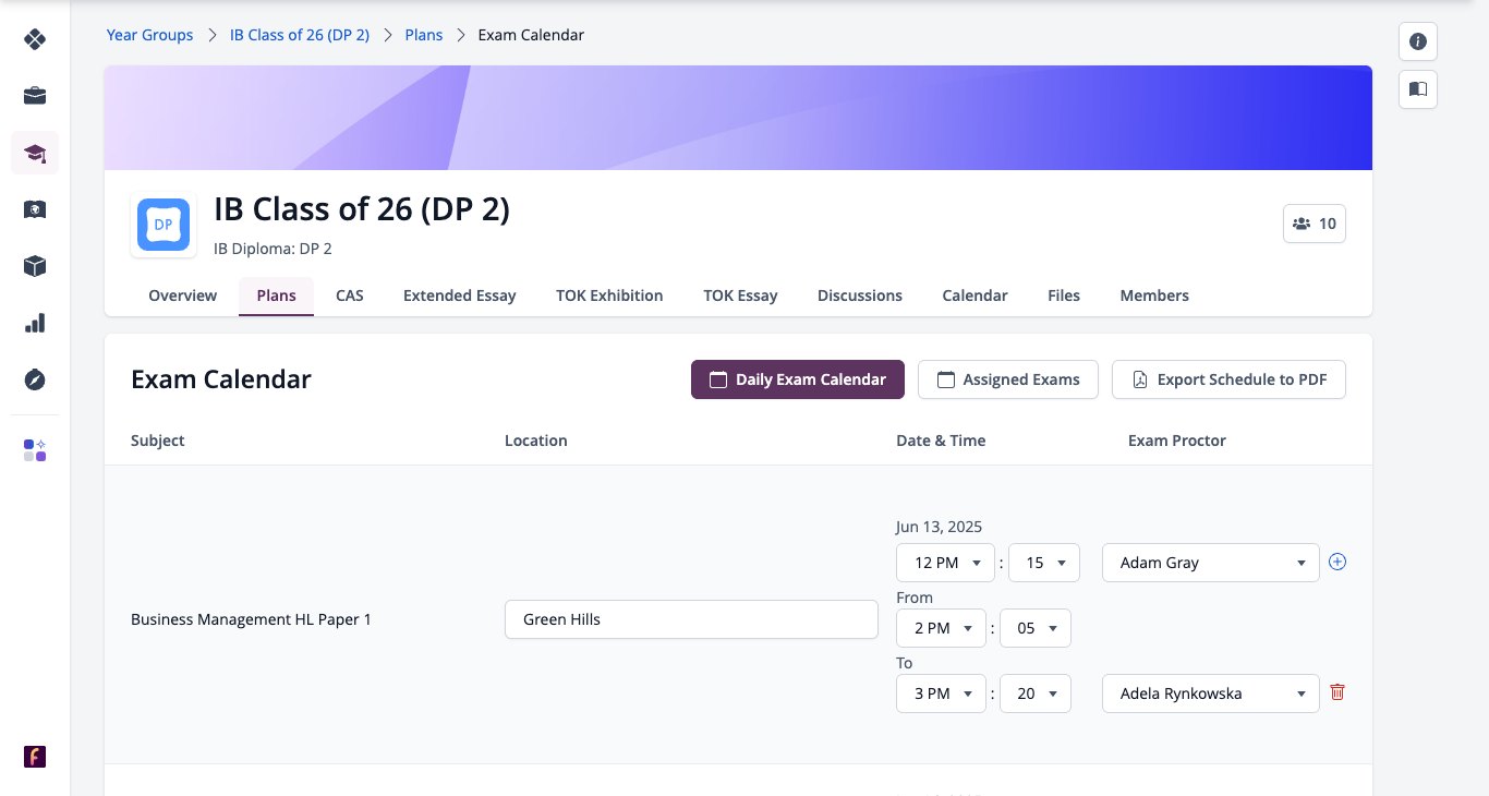 截图：包含每日考试安排的考试日历