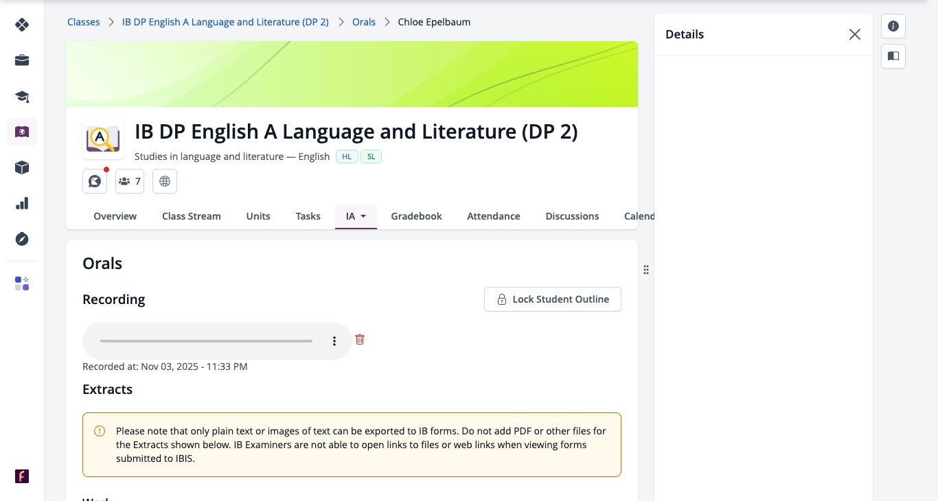 Screenshot: Student oral page