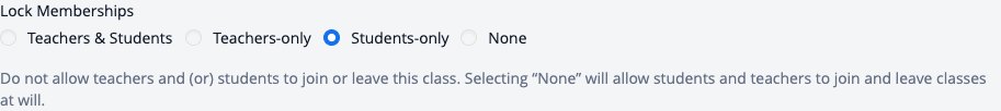 Lock Memberships options: Teachers and Students, Teachers-only, Students-only and None