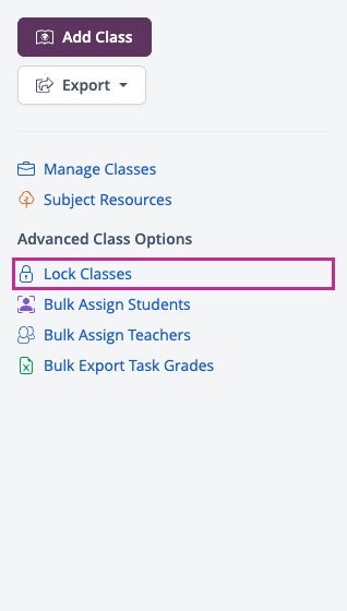Browse All Classes Details panel with Lock Classes under Advanced Class Options