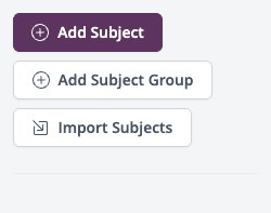 Screenshot: Add Subject, Add Subject Group and Import Subjects buttons at the top of the right-hand panel