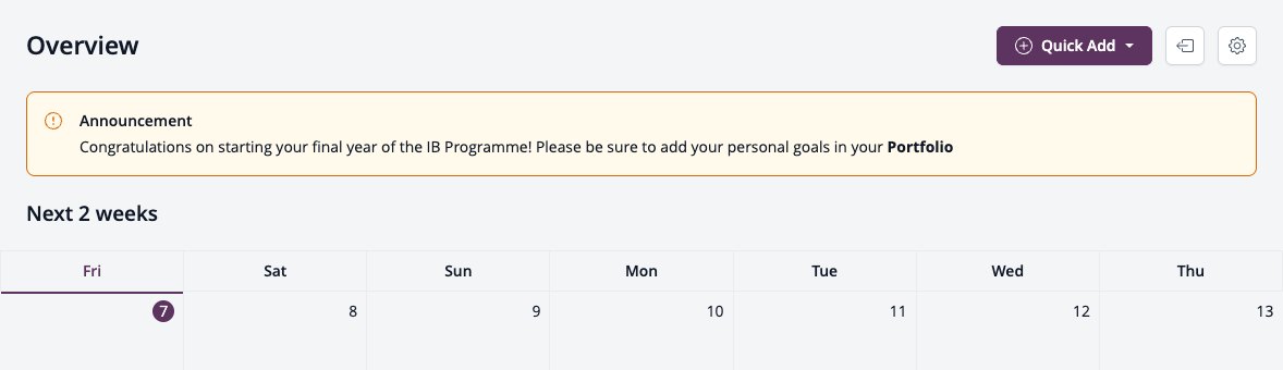 Screenshot: the Overview title bar with Quick Add and the Edit Year Group Settings gear icon