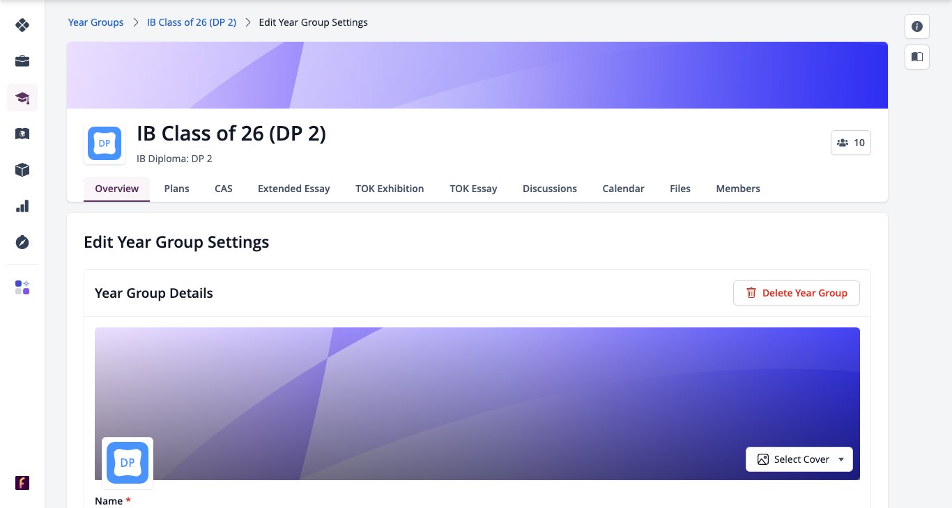Screenshot: the Edit Year Group Settings page