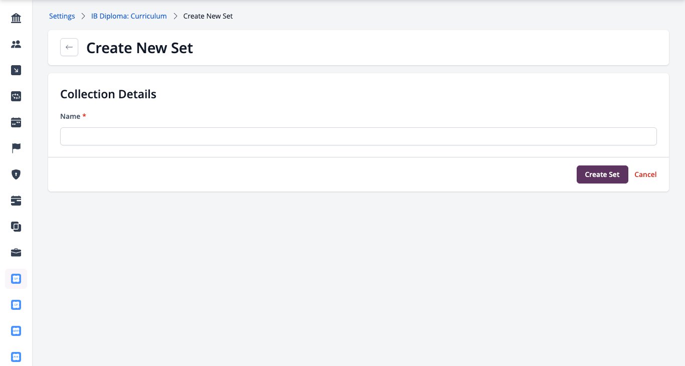 Screenshot: Create New Set with the Name field and Create Set