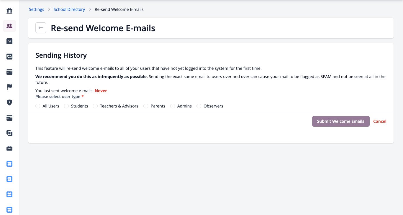 Capture d'écran : Renvoyer les e-mails de bienvenue avec le menu de type d'utilisateur
