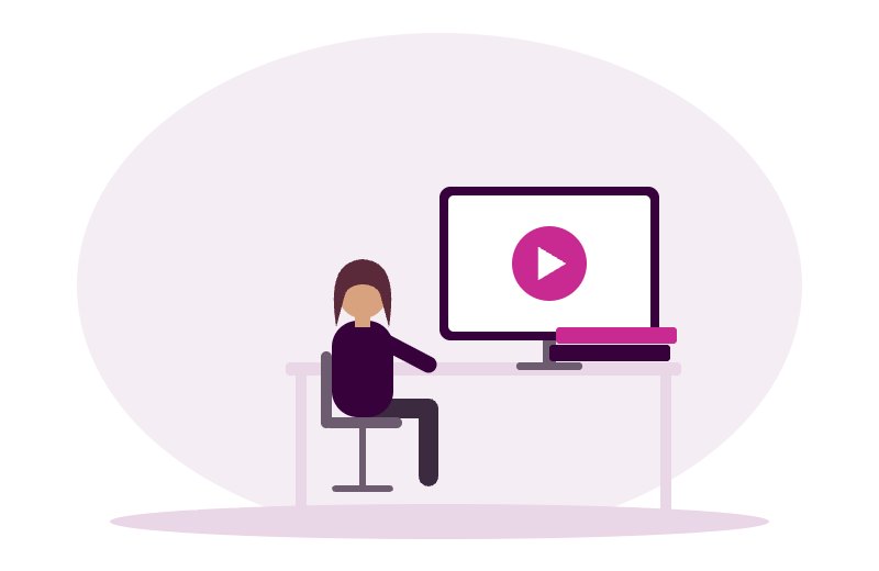 Ilustración: un estudiante viendo una videolección